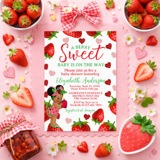 Aardbeien Baby Shower Uitnodiging, Bes Zoete Uitn Kaart