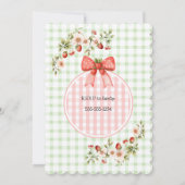 Aardbeien Baby Shower Uitnodiging- Groen Gingham Kaart (Achterkant)