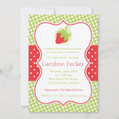 Aardbeien Baby shower Uitnodiging in rood en groen (Voorkant)