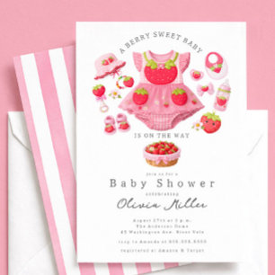 Aardbeien Baby Shower Uitnodiging Meisje Roze
