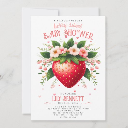 Aardbeien Baby shower | Uitnodiging van Berry Swee (Voorkant)