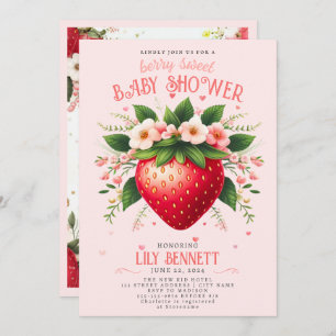 Aardbeien Baby shower   Uitnodiging van Berry Swee