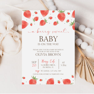 Aardbeien Baby shower   Uitnodiging van Berry Swee