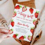 Aardbeien Baby shower | Uitnodiging van Berry Swee<br><div class="desc">Het baby shower van een meisje met de waterverf van aardbeien. In de tekst staat: "Er is een bessenzoete baby aan de gang."</div>