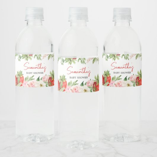 Aardbeien Baby shower Waterfles Etiket (Flessen)