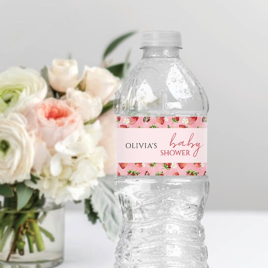 Aardbeien Baby shower Waterfles Etiket