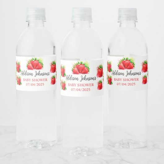 Aardbeien Baby shower Waterfles Etiket (Flessen)