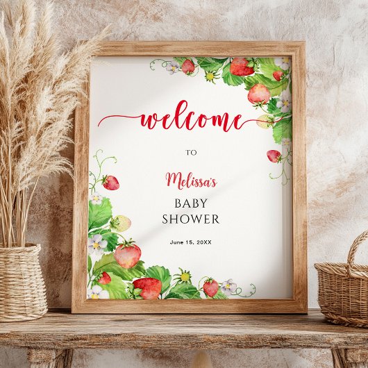Aardbeien Baby Shower Welkom  Poster