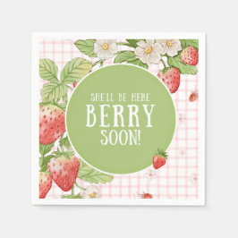 Aardbeien Baby Shower "Ze zal hier heel snel zijn" Servet