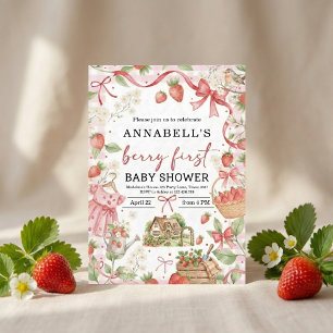 Aardbeien babyborrel Uitnodiging Eerste Zoete Besj