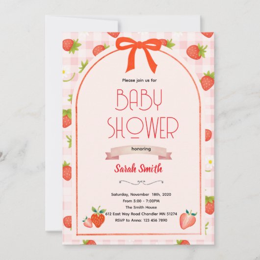 Aardbeien babyshower uitnodiging (Voorkant)