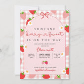 Aardbeien babyshower uitnodiging template, Bewerkb (Voorkant)