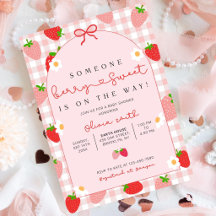 Aardbeien babyshower uitnodiging template, Bewerkb