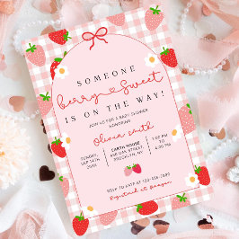 Aardbeien babyshower uitnodiging template, Bewerkb