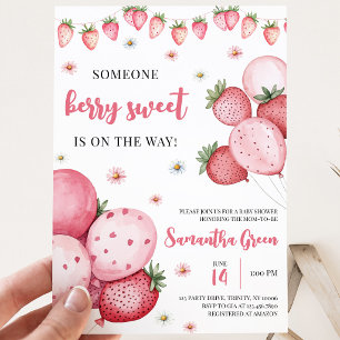 Aardbeien Ballon Baby Shower Kaart