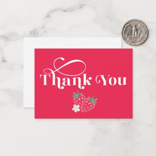 Aardbeien bedankkaart – Eerst verjaardag bes R Notitiekaartje (Voorkant / Achterkant in situ)