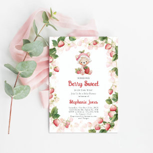 Aardbeien Beer Baby shower Girl Inv Kaart