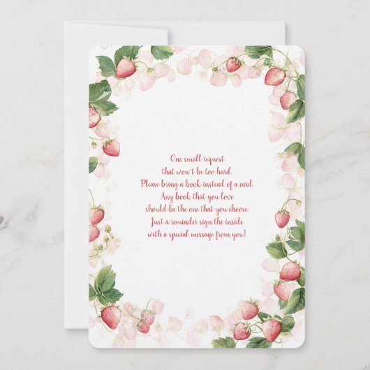 Aardbeien Beer Baby shower Girl Inv Kaart (Achterkant)