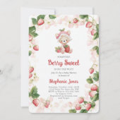 Aardbeien Beer Baby shower Girl Inv Kaart (Voorkant)