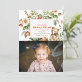 Aardbeien & Beer Berry Eerste 1e Verjaardag Foto Kaart (Staand voorkant)