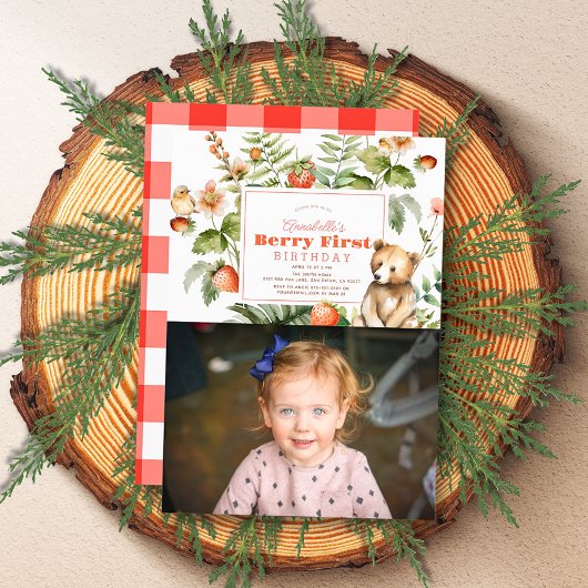 Aardbeien & Beer Berry Eerste 1e Verjaardag Foto Kaart