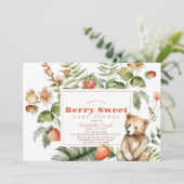 Aardbeien & Beer Berry Sweet Girl Baby shower Kaart (Staand voorkant)
