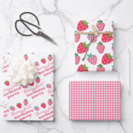 Aardbeien Berry First Birthday Party Pink | Rood Inpakpapier Vel
