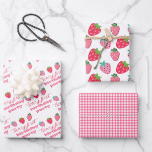 Aardbeien Berry First Birthday Party Pink   Rood Inpakpapier Vel