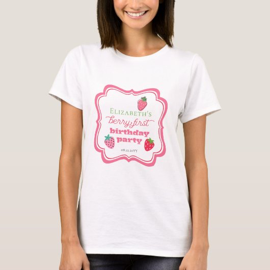 Aardbeien Berry First Birthday Party Pink | Rood T-shirt (Voorkant)