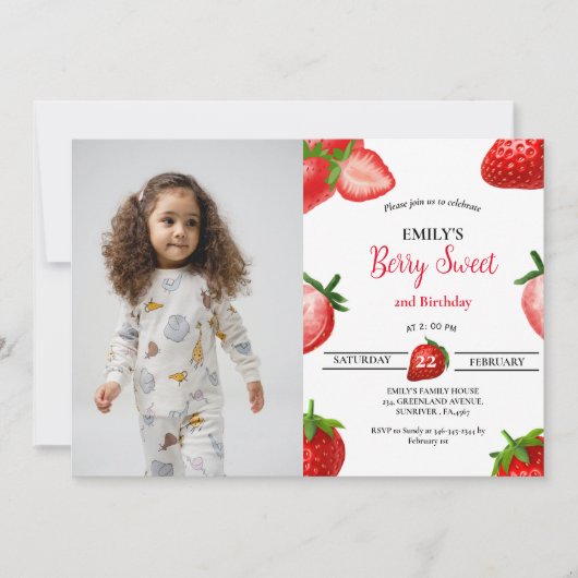 Aardbeien Berry Meisje Eerste Verjaardag| Berry Sw Kaart (Voorkant)