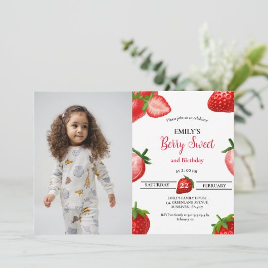 Aardbeien Berry Meisje Eerste Verjaardag| Berry Sw Kaart (Staand voorkant)