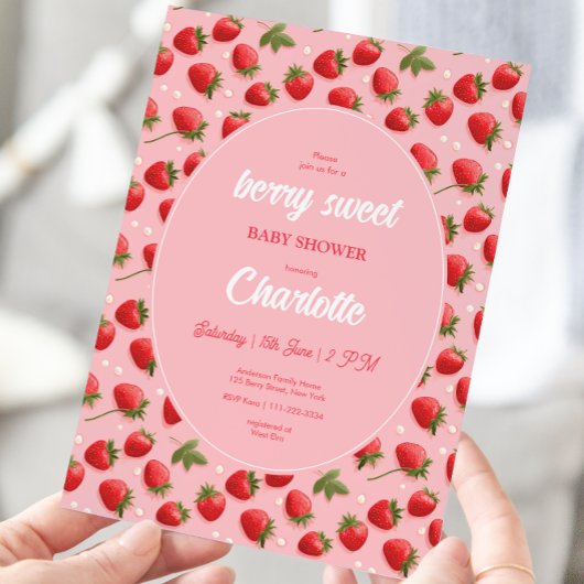 Aardbeien Berry Sweet Baby shower Invitation Kaart