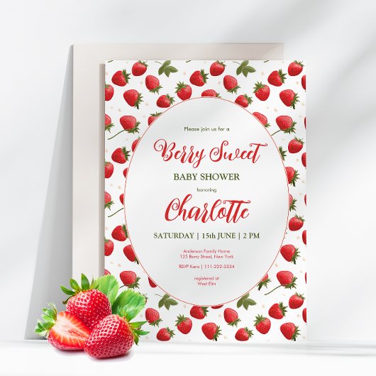 Aardbeien Berry Sweet Baby shower Invitation Kaart