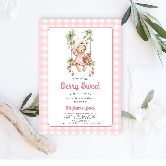 Aardbeien Berry Sweet Beer Baby shower Girl Kaart