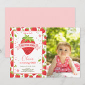 Aardbeien Berry Sweet Pink Red Eerste verjaardag Kaart (Voorkant / Achterkant)