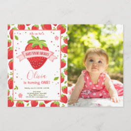 Aardbeien Berry Sweet Pink Red Eerste verjaardag Kaart