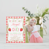 Aardbeien Berry Sweet Pink Red Eerste verjaardag Kaart (Staand voorkant)