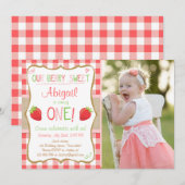 Aardbeien Berry Sweet Pink Red Eerste verjaardag Kaart (Voorkant / Achterkant)