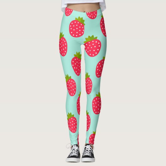 Aardbeien blauw patroon Leggings (Voorkant)
