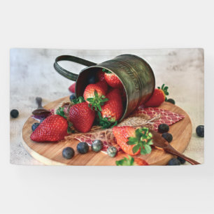 aardbeien Blauwbessen, vruchten en zoetwaren Spandoek