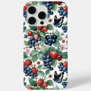 Aardbeien Blauwe bessen en Vlinders Bloemen iPhone 15 Pro Max Hoesje