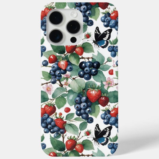 Aardbeien Blauwe bessen en Vlinders Bloemen Case-Mate iPhone Case (Achterkant)
