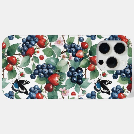 Aardbeien Blauwe bessen en Vlinders Bloemen Case-Mate iPhone Case (Achterkant (horizontaal))