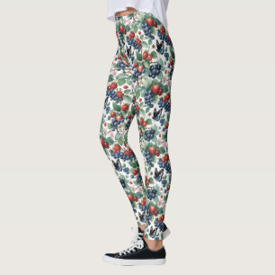 Aardbeien Blauwe bessen en Vlinders Bloemen Leggings