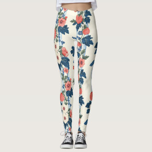 Aardbeien & Blauwe Bladeren Bloempatroon Leggings