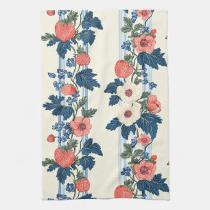 Aardbeien & Blauwe Bladeren Bloempatroon Theedoek
