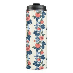 Aardbeien & Blauwe Bladeren Bloempatroon Thermosbeker