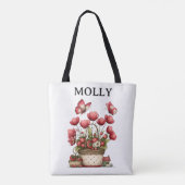 Aardbeien Bloem Mand met Vlinders en Naam Tote Bag (Achterkant)
