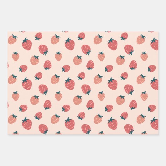 Aardbeien, Bloemen en Abstract Patroon Thema Inpakpapier Vel (Voorkant)