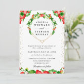 Aardbeien Bloemen Hart Krans Bruiloft Kaart (Staand voorkant)